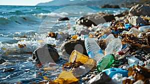 Ocean pollution. coastlines polluted with plastic waste. Ecological concept, plastic waste recycling, earth day, poster