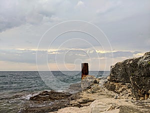 Ocean and port view at sunset time in Pula Croatia