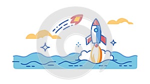 Ocean Rocket Launch Icon, Marine Space Exploration, vector design Generative AI
