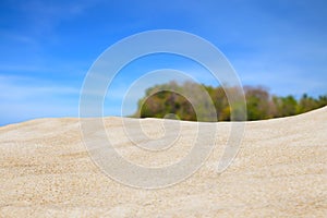 Ocean sandy beach with cloudy sky.