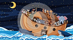 Ocean scene with Noah`s ark with animals