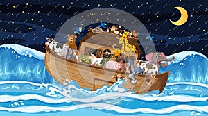 Ocean scene with Noah`s ark with animals