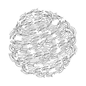 Ocean school of fish in the form of a sphere