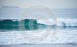 Ocean or sea tropical waves. Ocean background, seascape. Tropical beach with wave, nature background. Copy space of