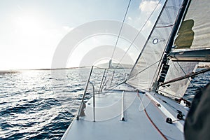 Ocean or sea view from deck of sailboat