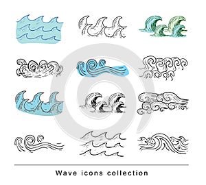 Océano o el mar ondas. ilustraciones 