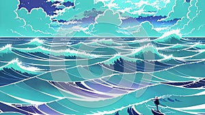 Ocean seascape with waves. AI generated video