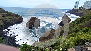 Ocean shore with buildings