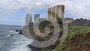 Ocean shore with buildings