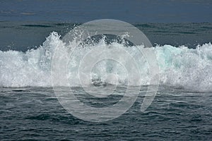 An ocean shorebreak in front view