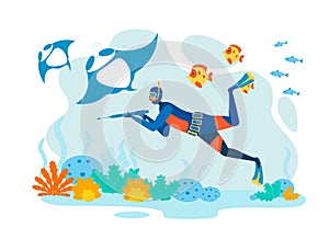 Ocean Spearfishing Cartoon Vector Illustration