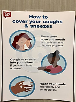 OCEAN SPRINGS, UNITED STATES - Jun 15, 2020: Coughs and sneezes sign