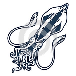 Ocean squid monochrome detailed emblem