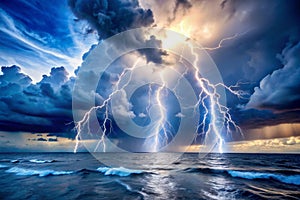 Ocean Storm with Lightning Strike