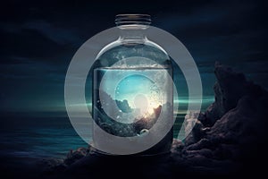 Ocean storm sea bottle. Generate Ai