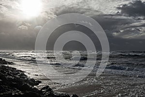 Ocean storm weather with huge waves in Biarritz, France