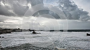 Ocean storm weather with huge waves in Biarritz, France