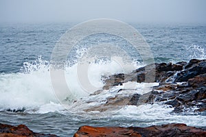 Ocean on Stormy Day on Rocky Coast of Maine