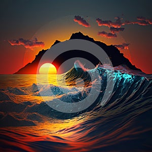 ocean sunset 3d art