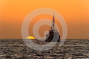 Ocean Sunset Ship Silhouette