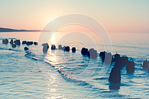 Ocean sunset sky - gorgeous panorama twilight sky and peaceful water background