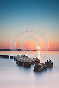 Ocean sunset sky - gorgeous panorama twilight sky and peaceful water background