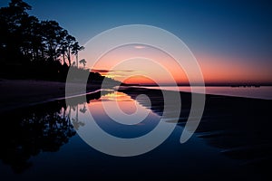 Ocean sunset sky - gorgeous panorama twilight sky and peaceful water background