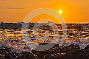 Ocean Surf at Sunset Kailua-Kona Big Island Hawaii USA