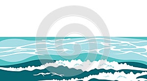 Ocean surface. Sea vector illustration with water waves graphics, cartoon seascape or waterscape