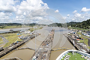 Island Princess in the high water of the Miraflores Locks Panama Canal