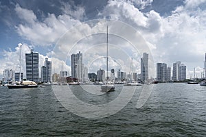 Yachts moored off Managa, Cartagena, Colombia