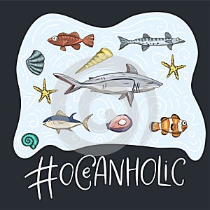 Ocean vector card. Ocanhilic