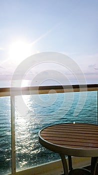 Ocean view balcony on a luxury cruise ship