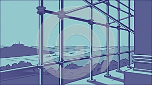 Ocean View from Construction Scaffolding, vector design Generative AI