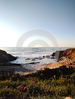 Ocean view from mountain, vertical photo background