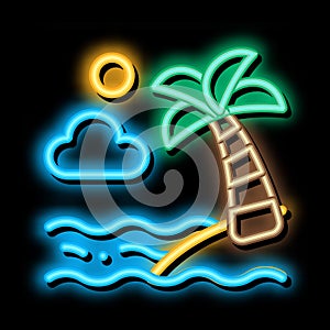 Ocean View with Palm neon glow icon illustration