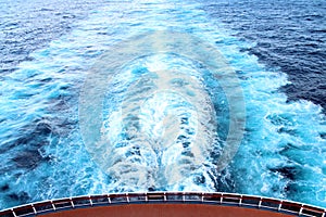 Ocean view from top deck of caribbean cruise ship