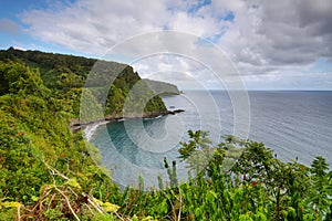 Ocean views and cliffs from Hana highway