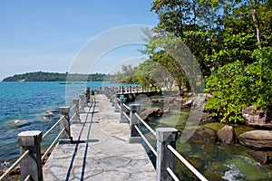 Ocean walk path with rope railing