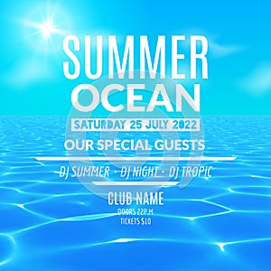 Ocean water party. Tropical summer vacation poster or flyer design template