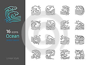 Ocean water wave icon vector set
