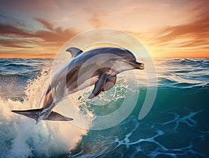 Ocean wave with animal. Bottlenosed dolphin Tursiops truncatus in the blue water. Wildlife action scene from ocean nature