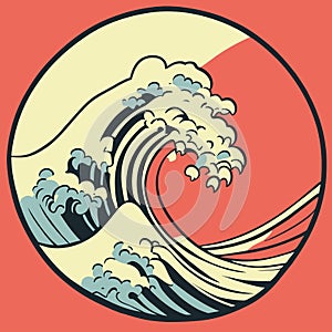 ocean wave in circle on orange background