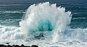 Ocean Wave Crashing: Blue and White Water Explosion