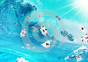 Ocean Wave and Flying Gambling Chips.
