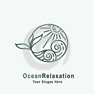 ocean wave relaxation logo line art style design