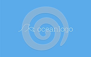 Ocean wave sea wave logo with thin monoline line icon symbol simple minimal design