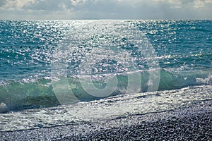 Ocean wave with spray, sea summer. environment power