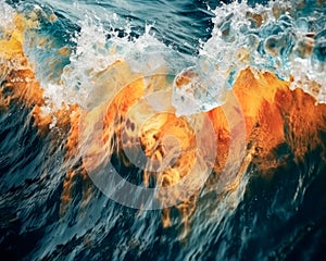 Ocean Wave at Sunset. Fiery Waters.Generative AI.