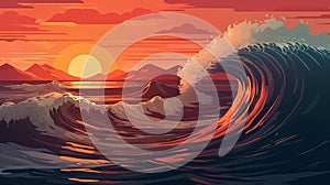 Ocean Wave sunset sea surfing background